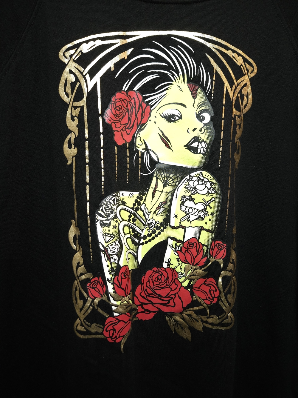 Torrid Tattooed Zombie Girl with Red Roses Sweatshirt - Goth - Size 2